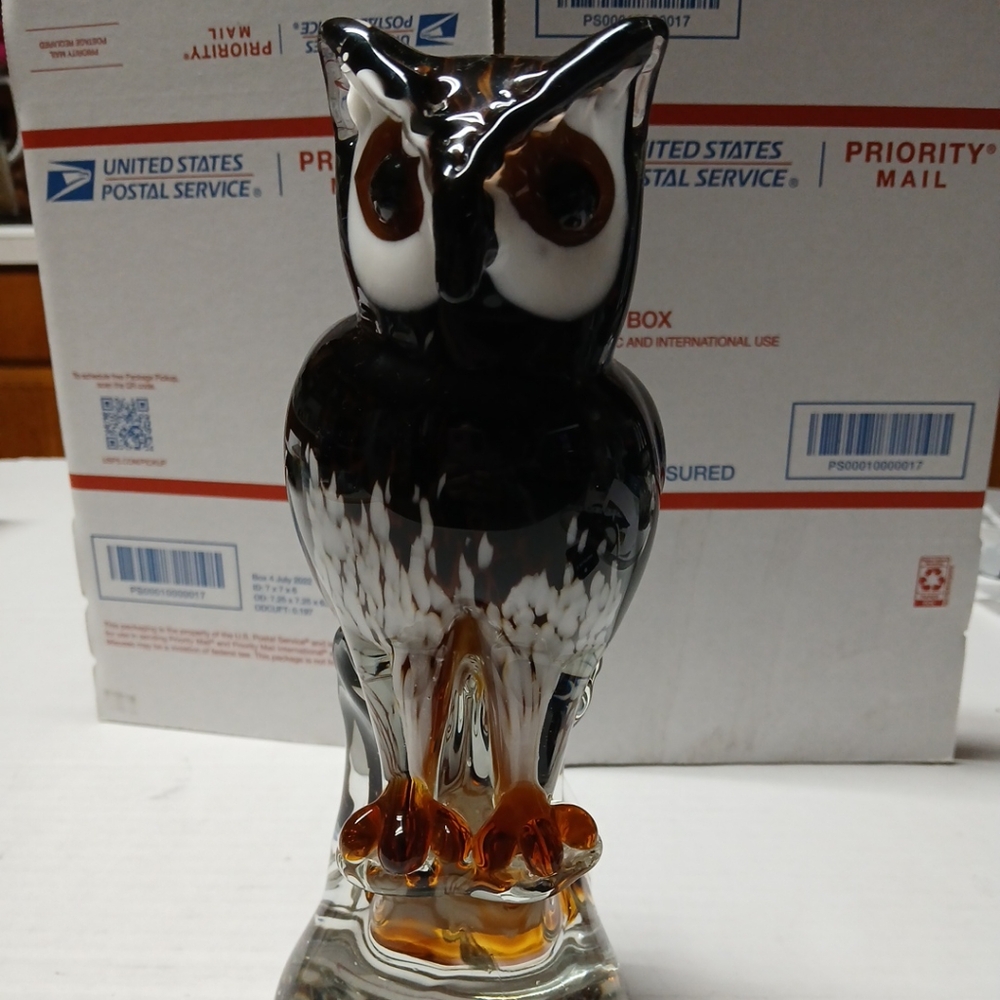 Perching Owl Art Glass 9" Figurine Statue Brown & White Murano? Great Quality!